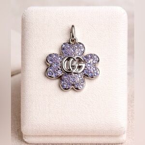 Gucci stamped Elegant Silver and Purple Flower Pendant